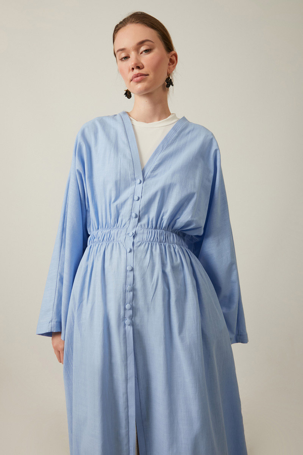 V Neck Abaya Baby Blue - 4