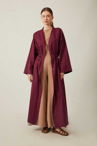 V Neck Abaya Burgundy - 1