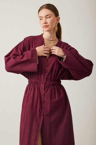 V Neck Abaya Burgundy - 15