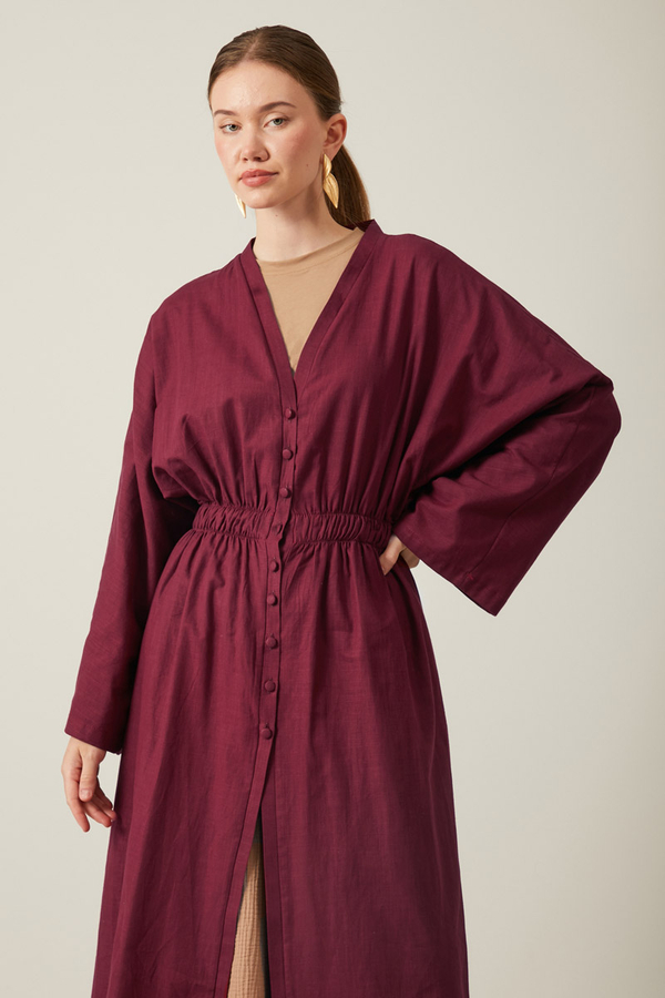 V Neck Abaya Burgundy - 16