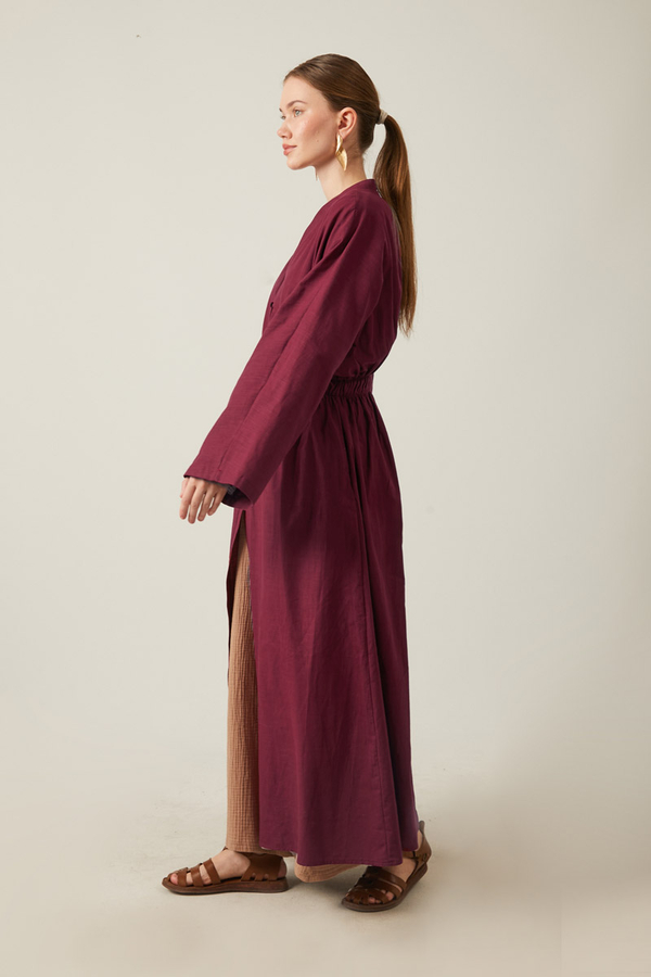 V Neck Abaya Burgundy - 12