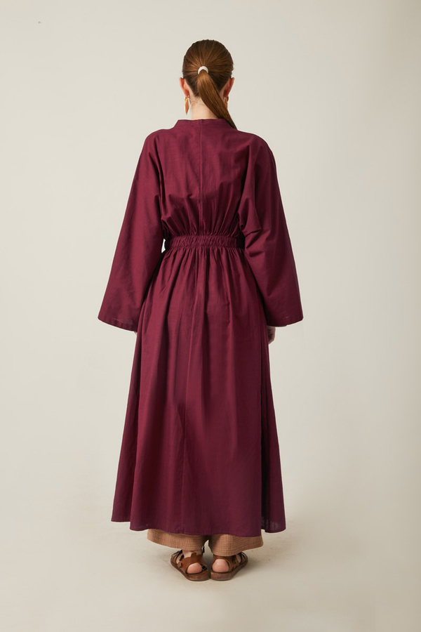 V Neck Abaya Burgundy - 17