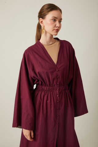 V Neck Abaya Burgundy - 5