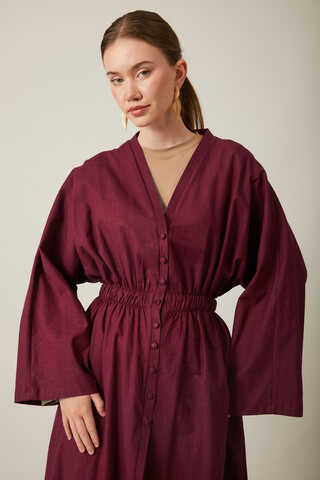 V Neck Abaya Burgundy - 2