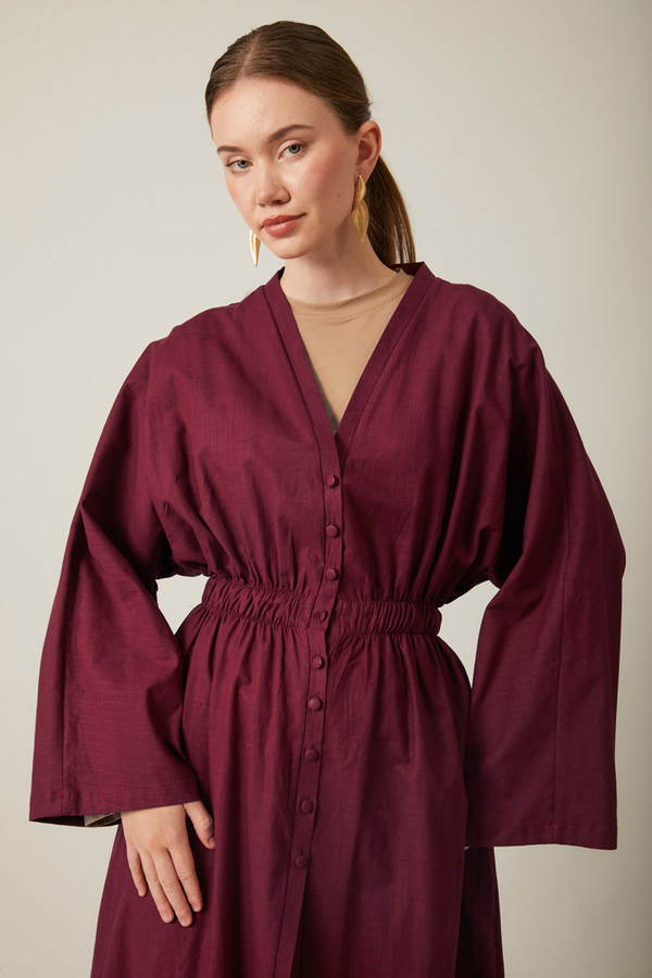 V Neck Abaya Burgundy - 2