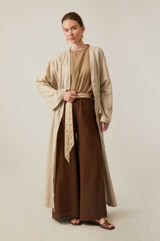 V Neck Abaya Stone - 6