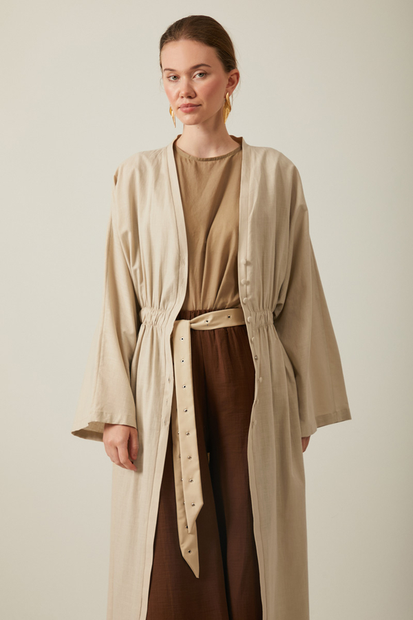 V Neck Abaya Stone - 9