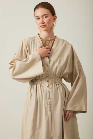 V Neck Abaya Stone - 3