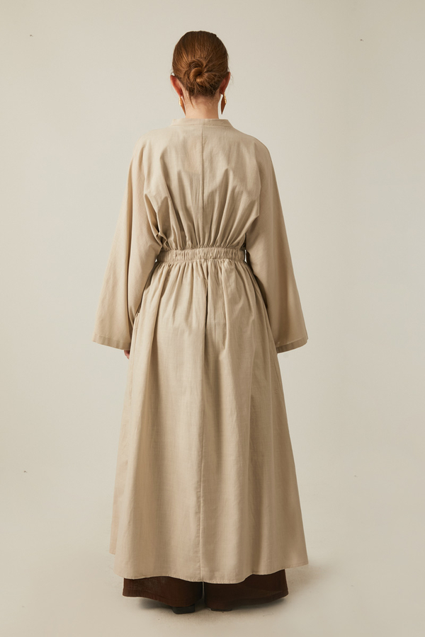 V Neck Abaya Stone - 14