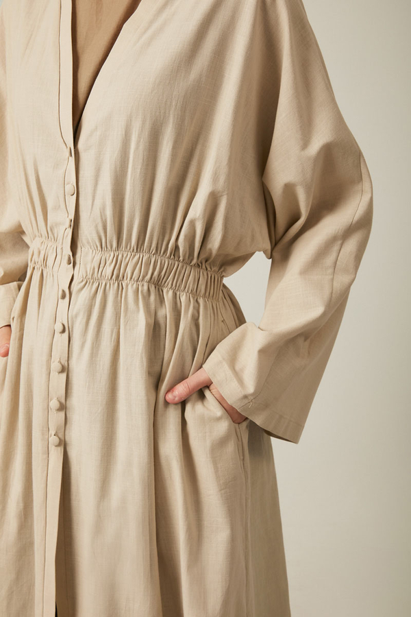 V Neck Abaya Stone - 11