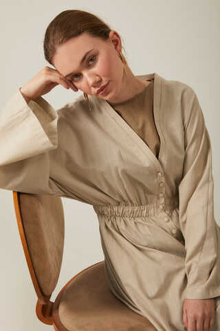 V Neck Abaya Stone - 7