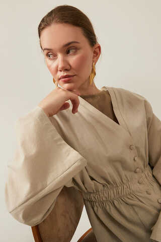 V Neck Abaya Stone - 12