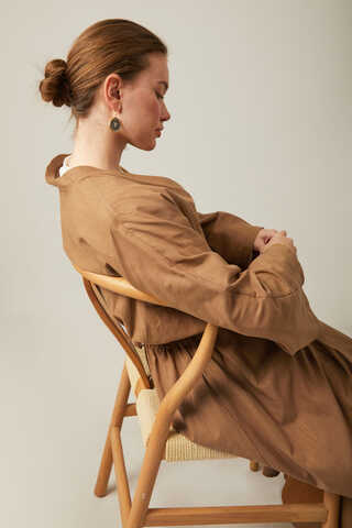 V Neck Abaya Tan - 6