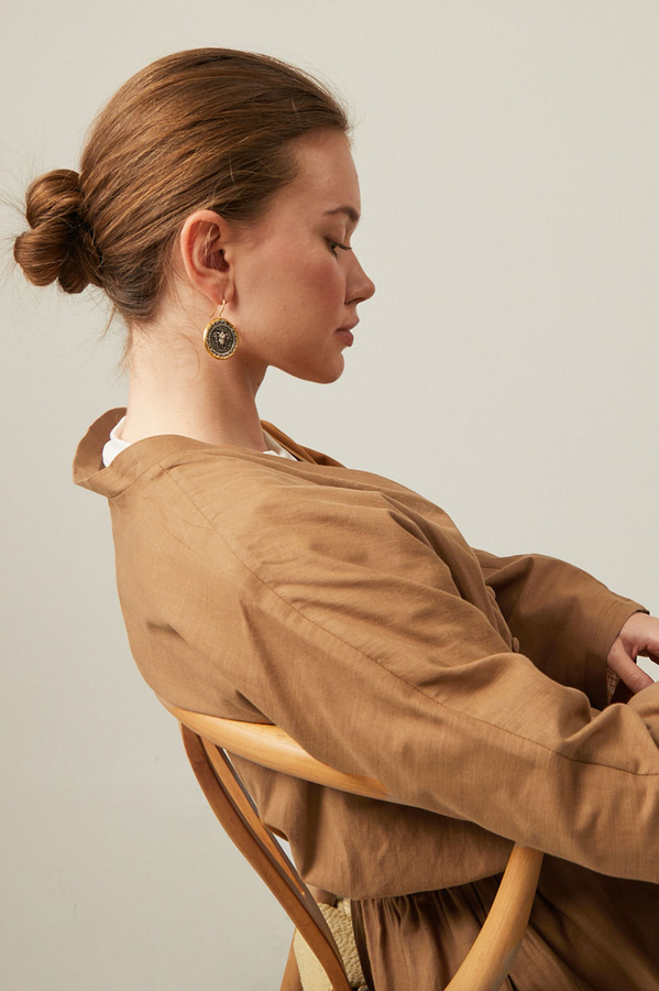 V Neck Abaya Tan - 10