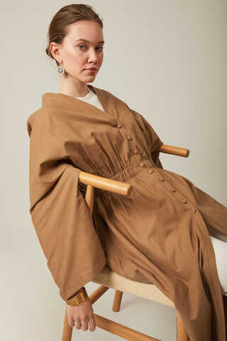 V Neck Abaya Tan - 2