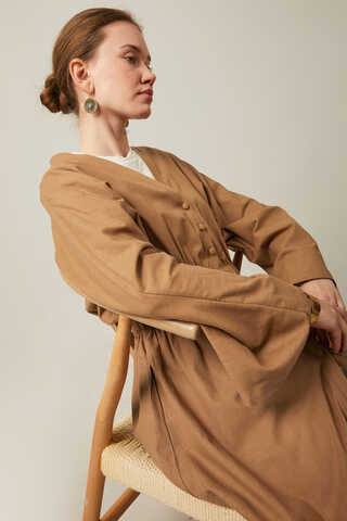V Neck Abaya Tan - 12