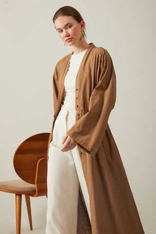 V Neck Abaya Tan - 15