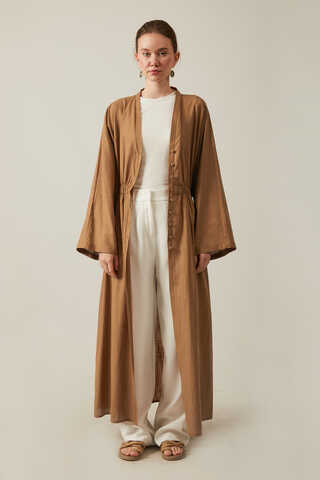 V Neck Abaya Tan - 7