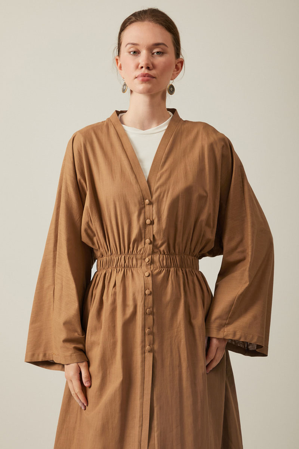 V Neck Abaya Tan - 5