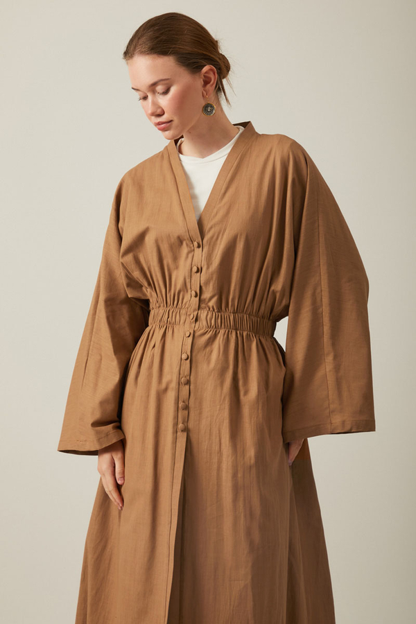 V Neck Abaya Tan - 11