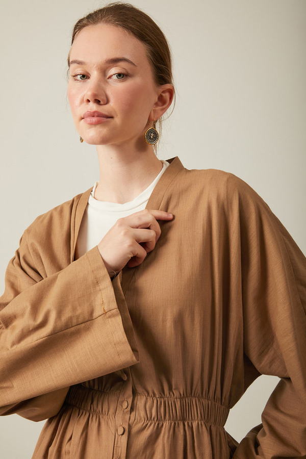 V Neck Abaya Tan - 8