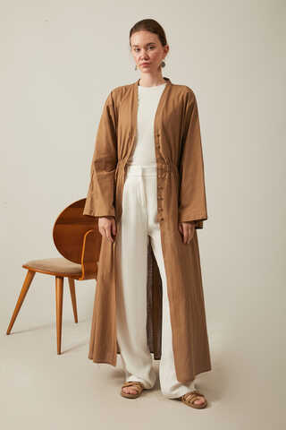 V Neck Abaya Tan - 4