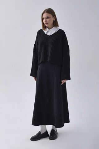 V Neck Crop Knit Sweater Black - 4