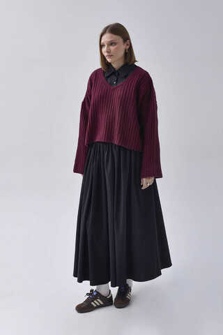 V Neck Crop Knit Sweater Cherry - 3