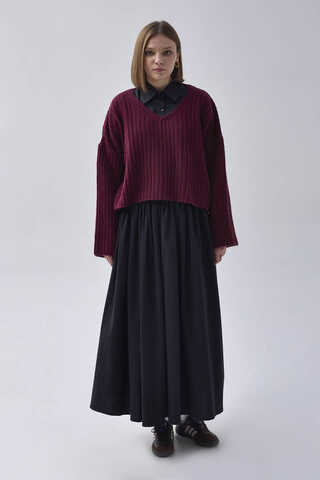 V Neck Crop Knit Sweater Cherry - 4