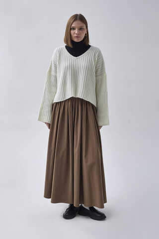 V Neck Crop Knit Sweater Ecru - 7