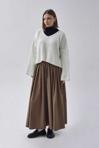 V Neck Crop Knit Sweater Ecru - 9