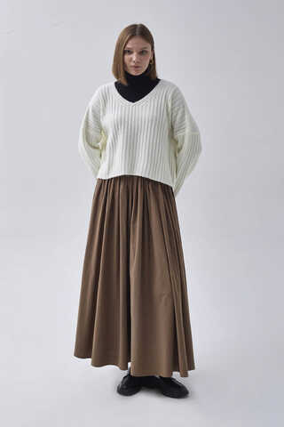 V Neck Crop Knit Sweater Ecru - 10