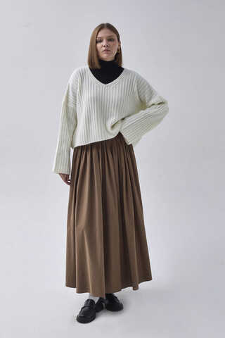 V Neck Crop Knit Sweater Ecru - 6