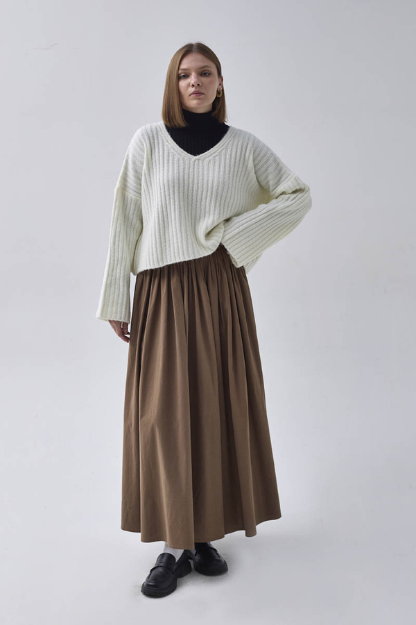 V Neck Crop Knit Sweater Ecru - 6