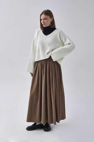 V Neck Crop Knit Sweater Ecru - 11