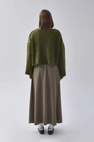 V Neck Crop Knit Sweater Khaki - 11