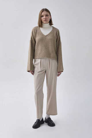 V Neck Crop Knit Sweater Mink - 4