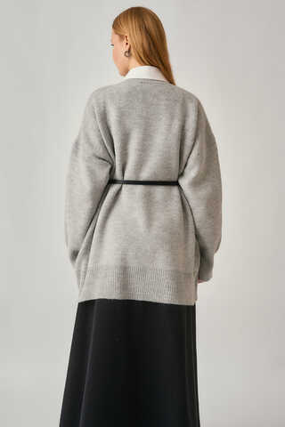 V-Neck Knit Sweater Light Grey - 7