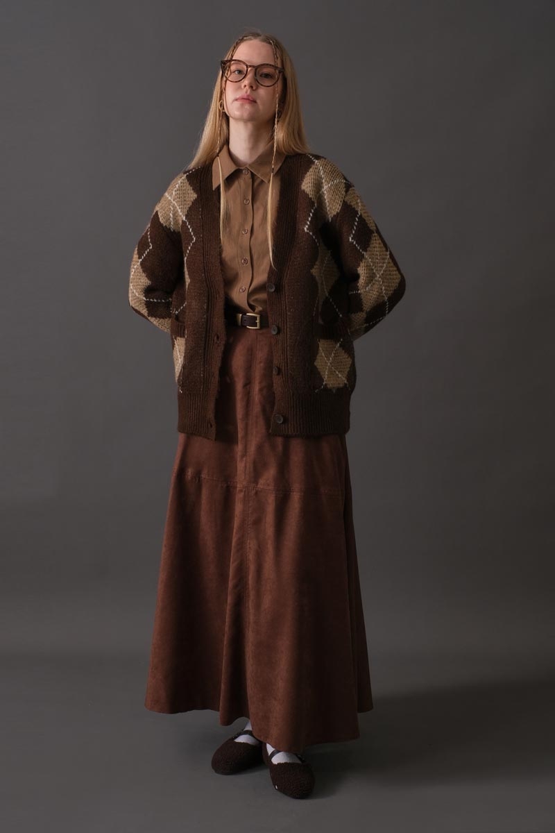 V-Neck Patterned Cardigan Brown