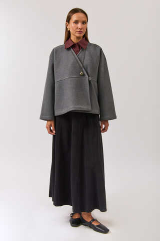 V Yaka Kruvaze Ceket Gri - 2