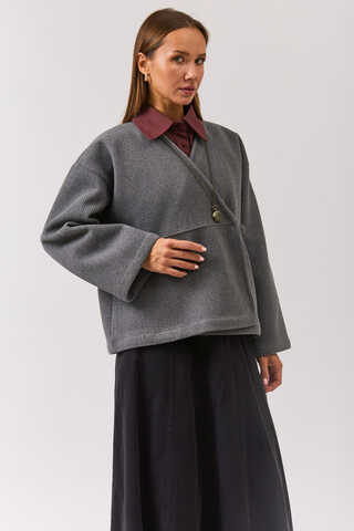 V Yaka Kruvaze Ceket Gri - 4