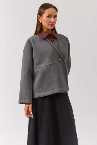 V Yaka Kruvaze Ceket Gri - 6