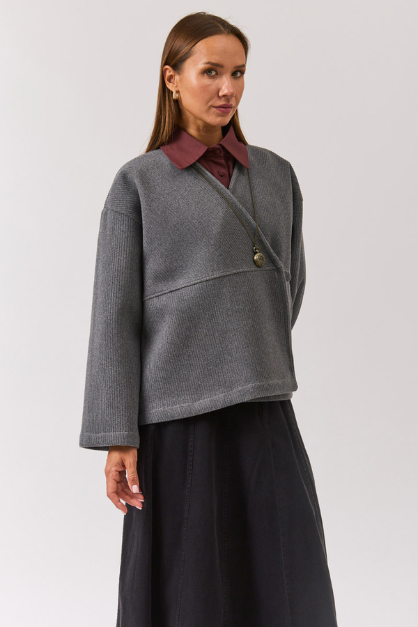 V Yaka Kruvaze Ceket Gri - 6