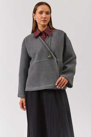 V Yaka Kruvaze Ceket Gri - 7