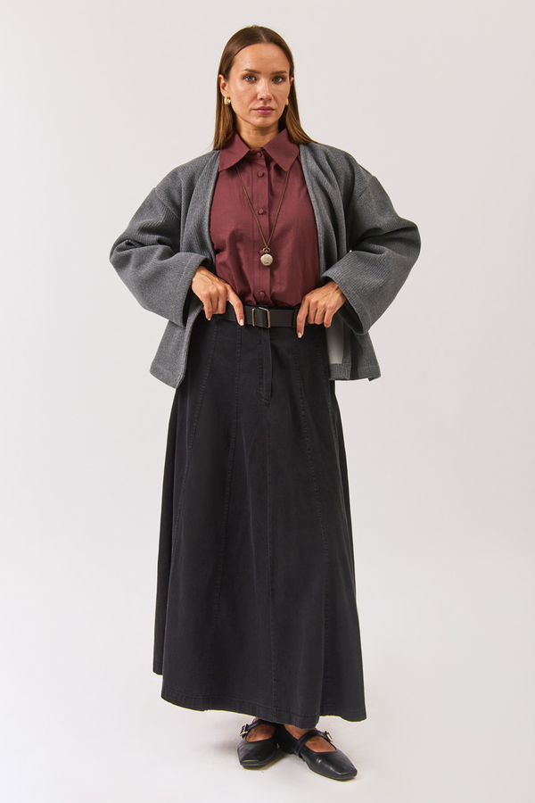 V Yaka Kruvaze Ceket Gri - 9