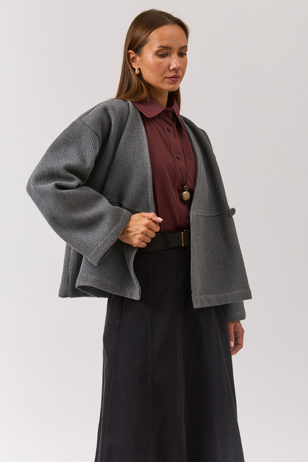 V Yaka Kruvaze Ceket Gri - 14