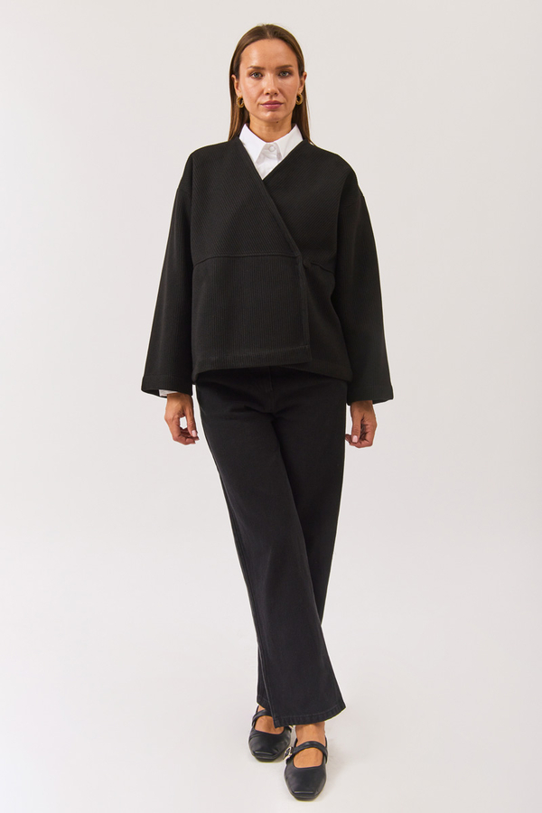 V Yaka Kruvaze Ceket Siyah 