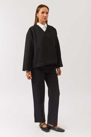 V Yaka Kruvaze Ceket Siyah - 2