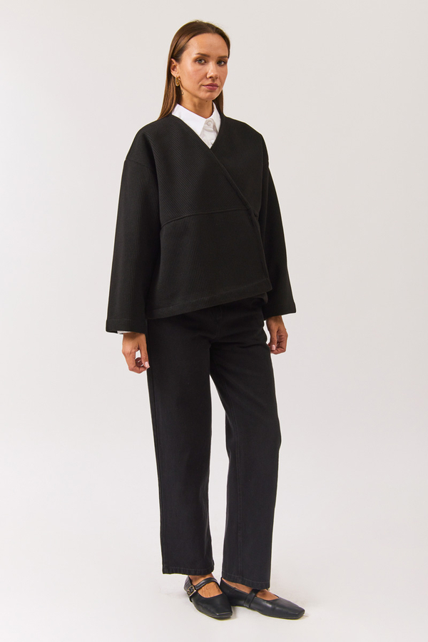 V Yaka Kruvaze Ceket Siyah - 2