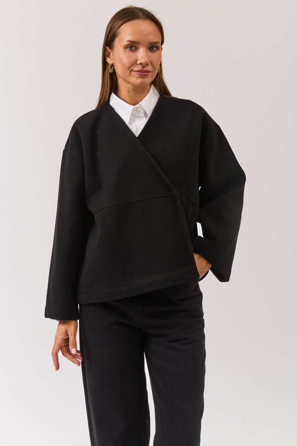 V Yaka Kruvaze Ceket Siyah - 5
